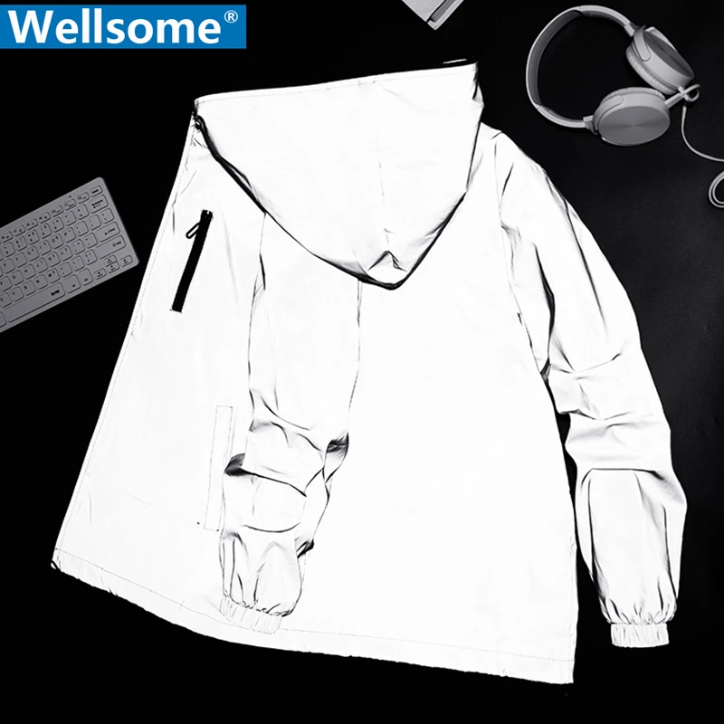 Светящаяся уличная одежда мужская Светоотражающая куртка Женская ветровка