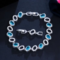 cwwzircons 2021 new trendy oval light blue cubic zirconia crystal round chain party bracelets for women wedding engagement cb272