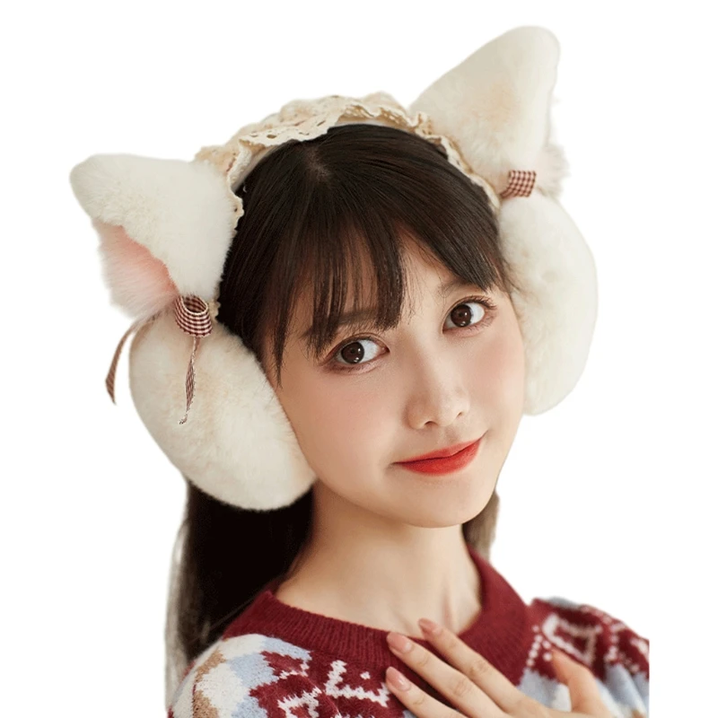 

Наушники Lolita плюшевые мягкие в форме кошачьих ушей Симпатичные Наушники унисекс Зимние защитные товары для ушей Рождественский подарок дл...