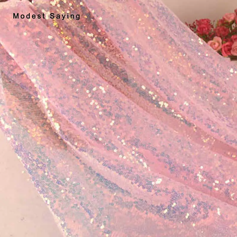 light pink 1 ярд рыбные весы симфония Блестки Ткань для вечернего платья Свадебная вечеринка выпускной для DIY 3 мм Ластер блестящая ткань фон сетка - Цвет: light pink