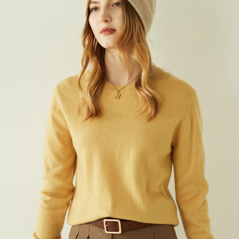 Round Neck Cashmere Sweater Women's 2021 Autumn Winter Basic Warm Knitted Pullover High-End Wool Sweater Loose All-Match Top