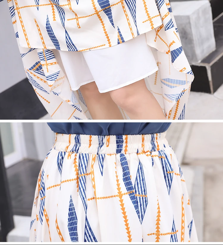 

Chiffon Skirt Long Women Spring Summer Fashion Printed Maxi Skirts with Pockets Casual High Waist Jupe Faldas