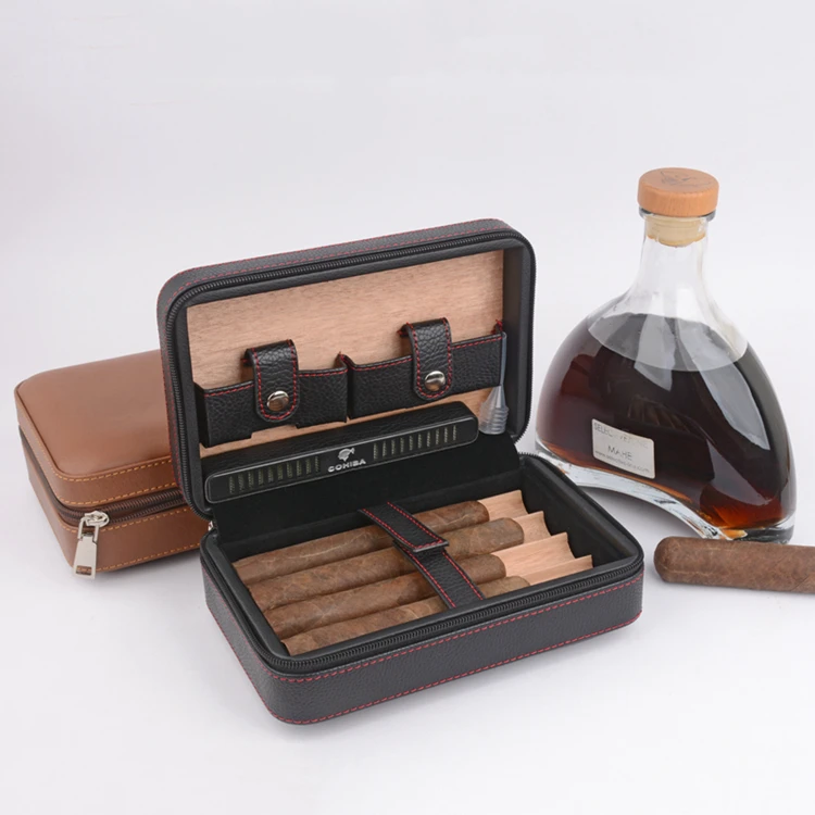Новейшая версия Cohiba кожаный чехол для сигар портативный увлажнитель воздуха из кедрового дерева(без зажигалки