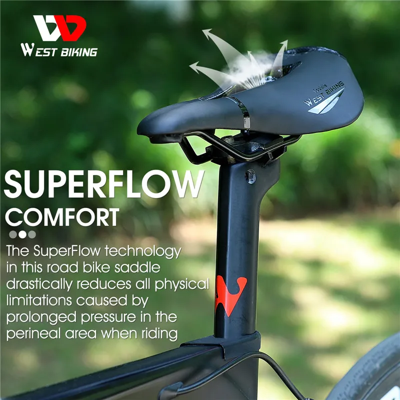 

WEST BIKING Bicycle Saddle MTB Mountain Road Racing Bike Seat Soft PU Leather Hollow Breathable Cushion Cycling Part Accessories
