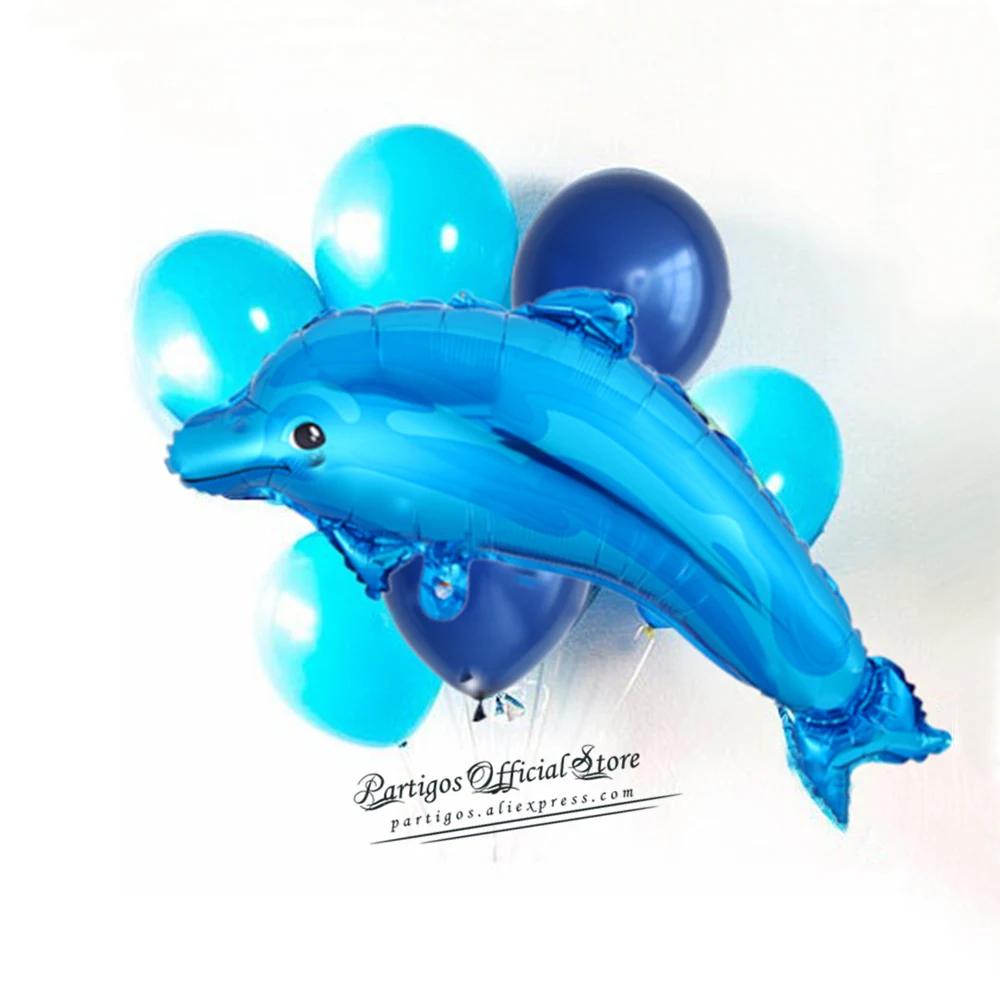 1 комплект 7 шт./лот 80 см * 48 большой дельфин фольгированные воздушные шары синий