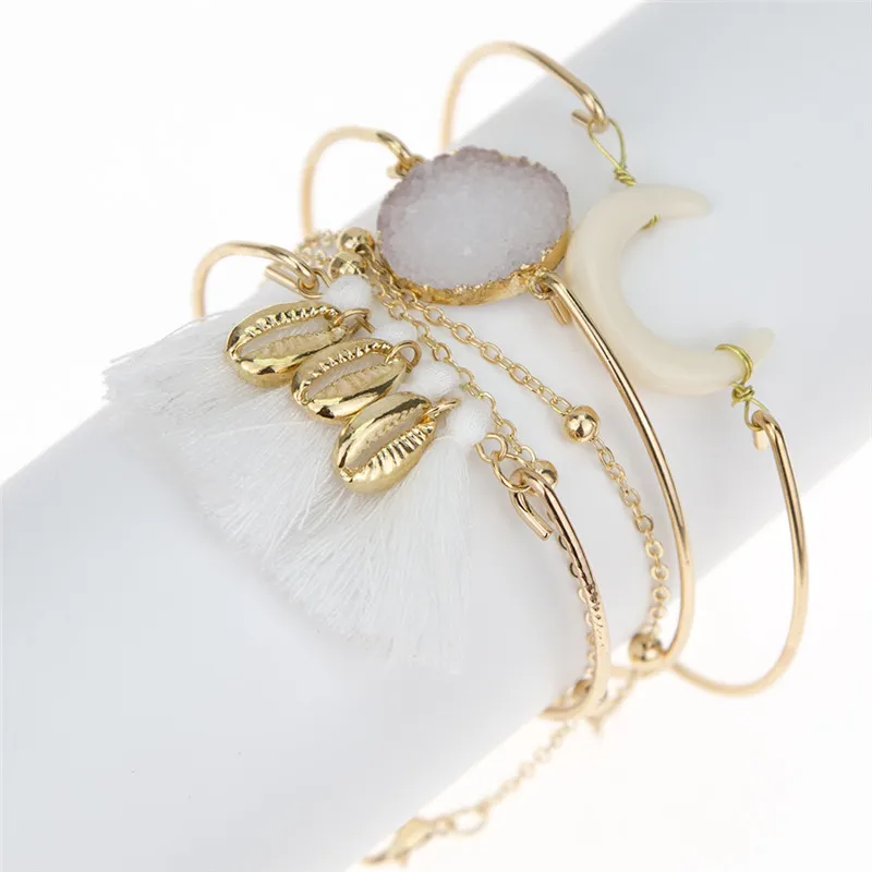 Модный богемный Shell Moon браслеты с кисточкой и Набор браслетов винтажная подвеска