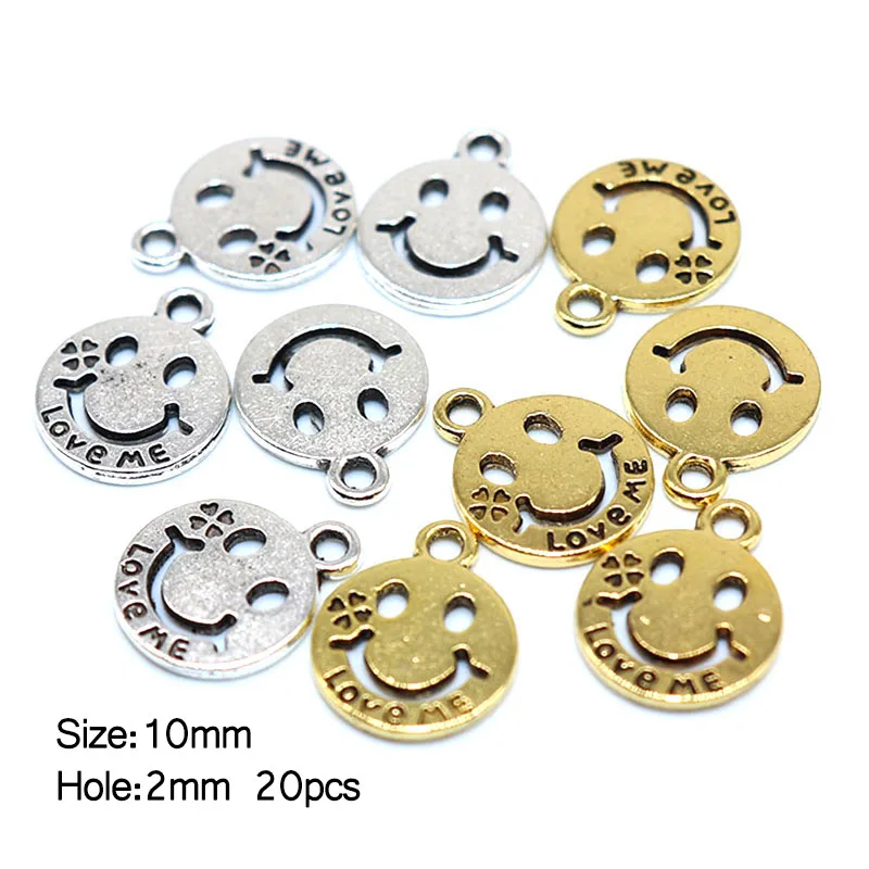 20 штук старинное серебро Цвет золото люби меня бусины &quotУлыбка&quot браслеты с