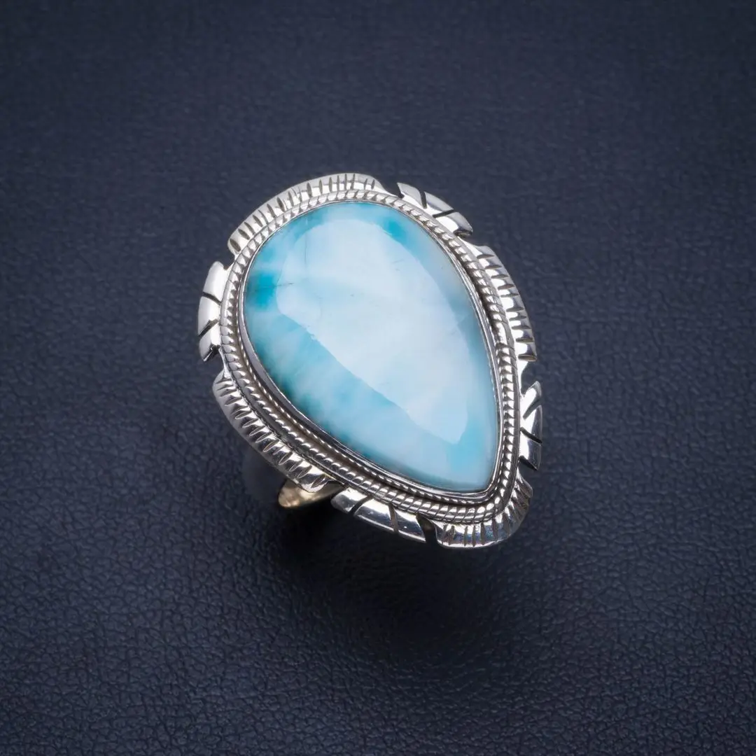 Уникальное кольцо из стерлингового серебра 925 пробы с натуральным Карибским