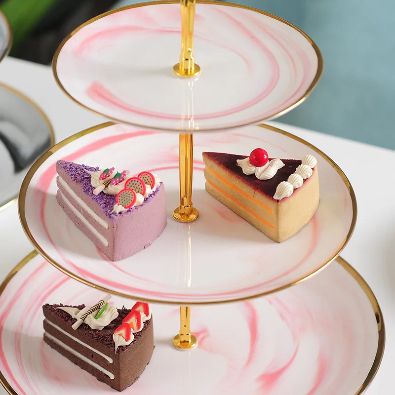 Европейские мраморные керамические 2/3 Слоя Тарелки Свадьба День рождения фрукты