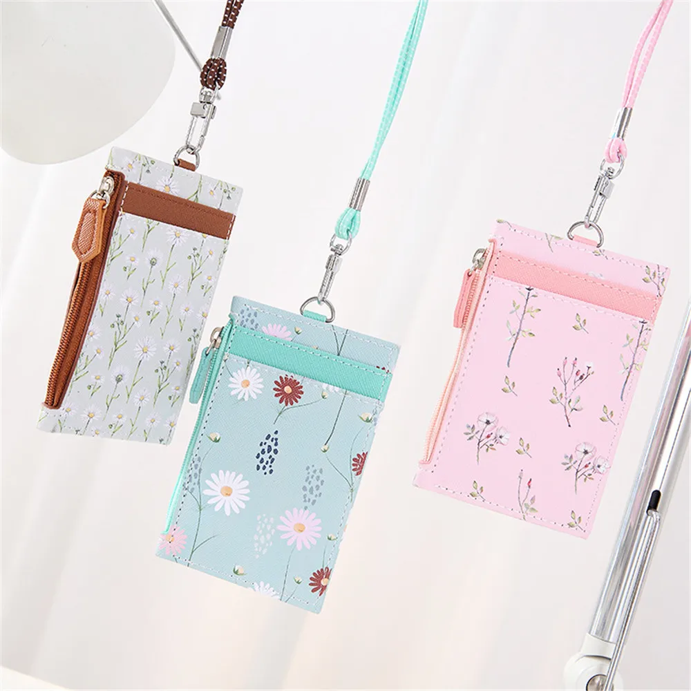 

1pcs Cute Floral Card Holder Flowers Named Card Case Identity Badge With Lanyard Id Ic Card Holder With Key Chain