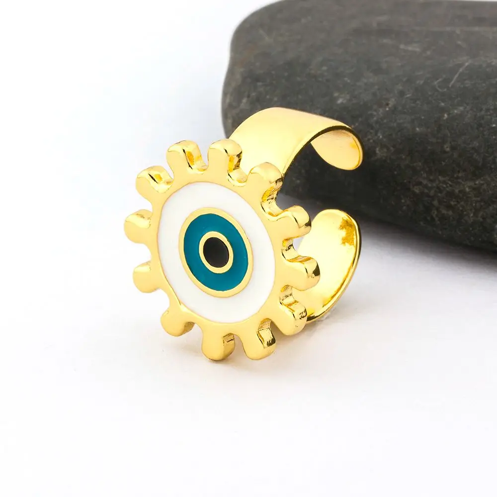 

New Fashion Adjustable Opening Copper CZ Rings Round Shape Evil Eye Rings Best Birthday New Year Wedding Gifts for Women Girls