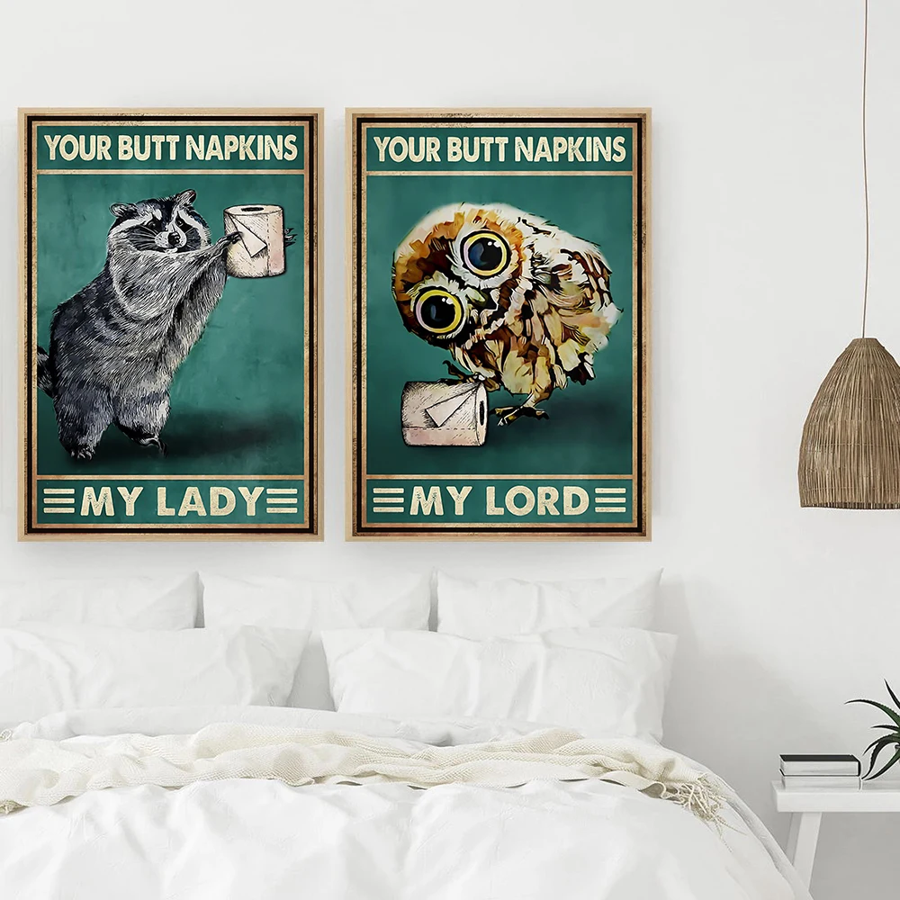 

Mental Black Cat Racoon Owl Poster Your Butt Napkins Art Print Vintage Wall Picture Funny Bathroom Canvas Painting Home Decor