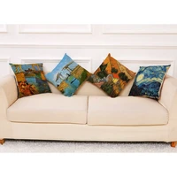 oil painting style square colored throw pillow cover for car chair sofa polyester cotton linen cushion cases