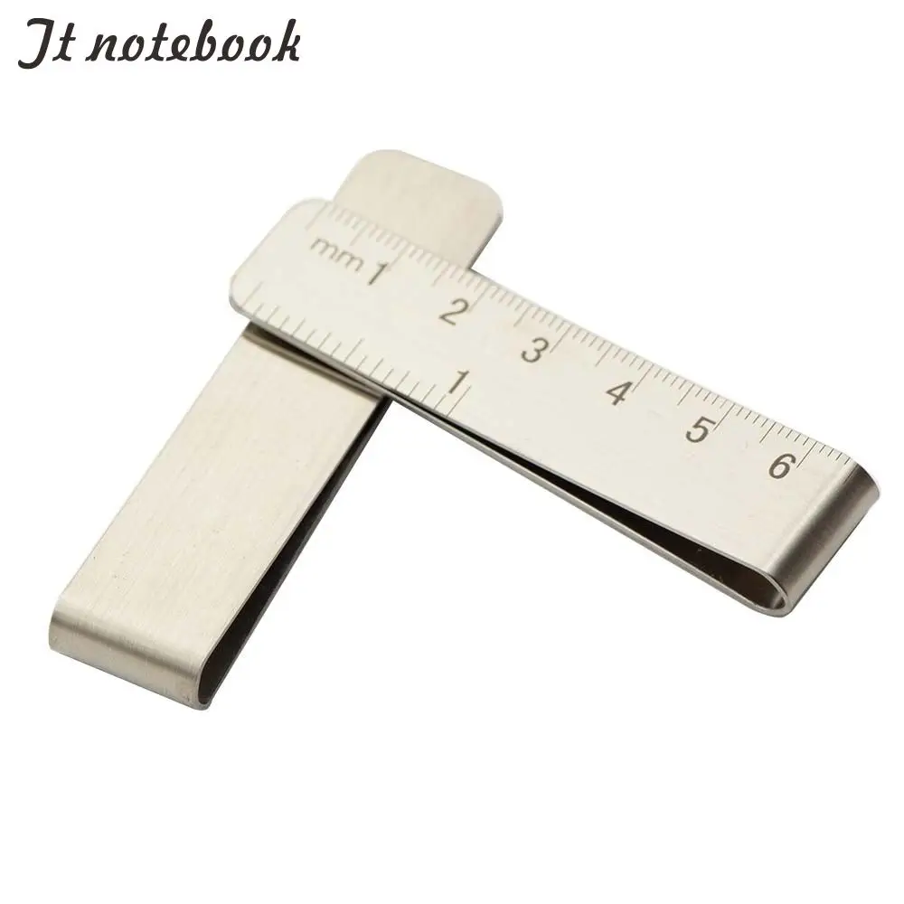 

Portable Straight Rulers Stainless steel Fitting Metal Leather Pen Holder pen clip graduation ruler planner office accessories