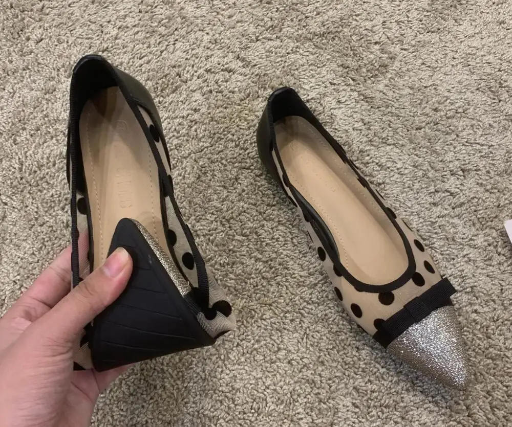 Сетчатая обувь на плоской подошве с бантом женские летние дышащие балетки модные