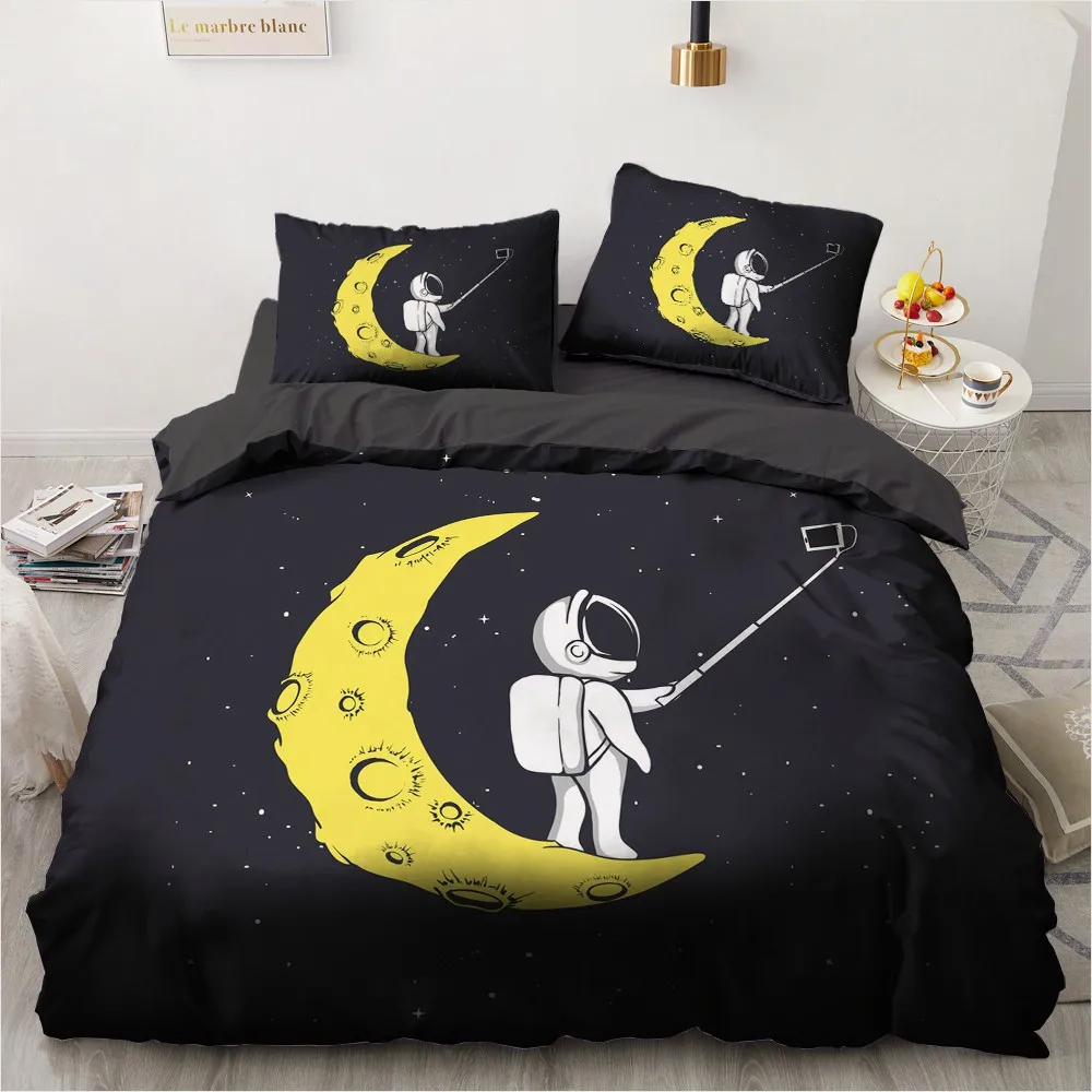 

3D Custom Design Cartoon Quilt Cover Sets Space Comforther Cover Pillow Covers King Queen Double Single Size Black Bedding Set