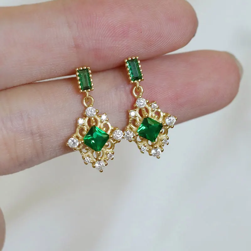 Сережки из серебра 925 пробы, изумруд, зеленый циркон, Французский дворец, женские серьги-гвоздики, 925 серебро, для девушек, дизайн, хорошее ювелирное изделие