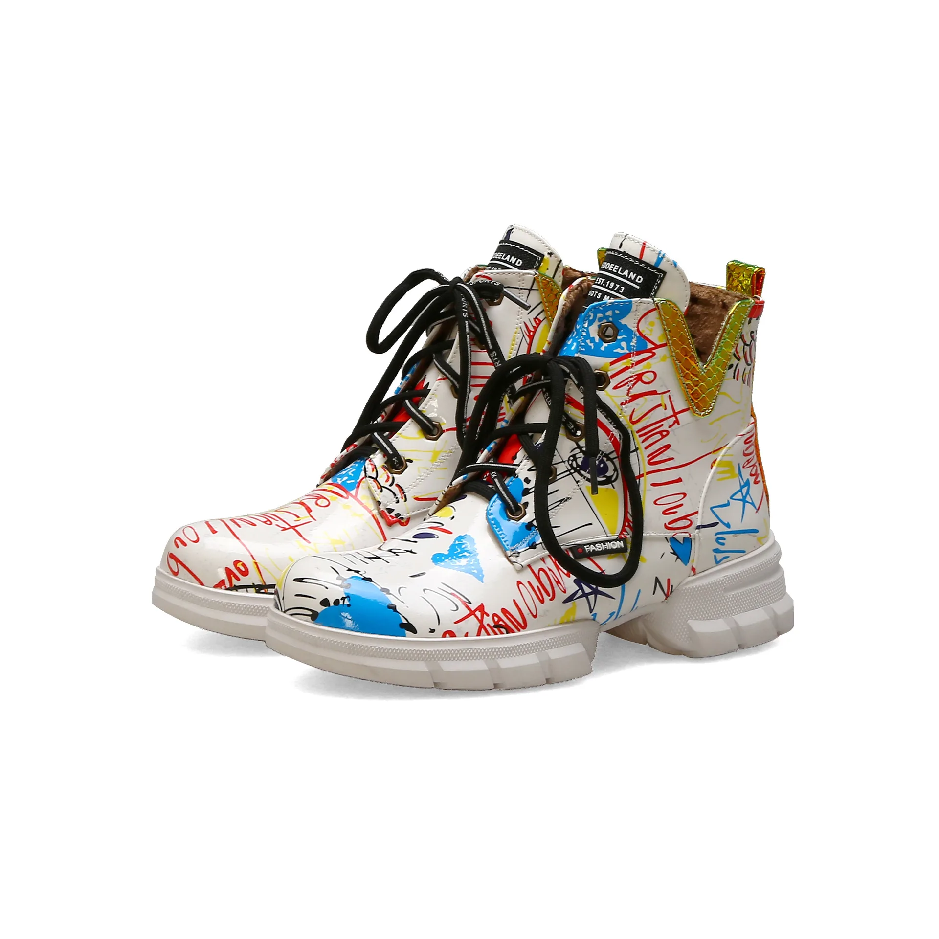 

New autumn winter 2019 comfort square heel medium heel oversize low top lace up boot lady