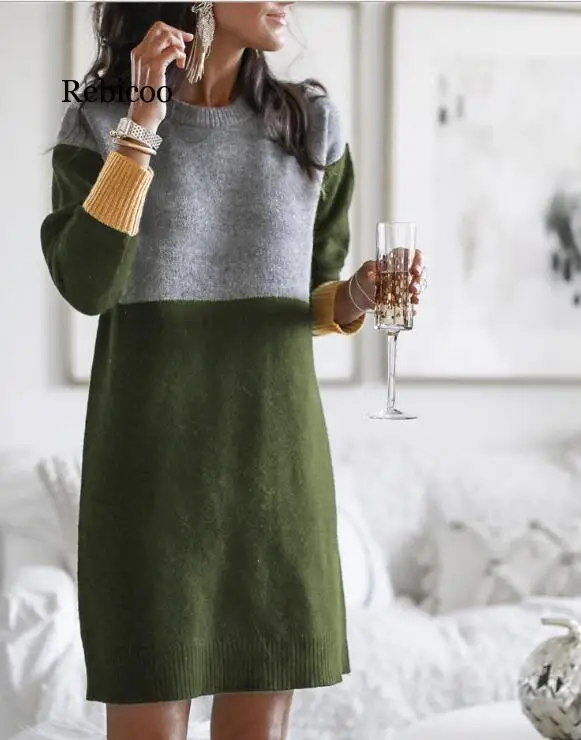 Long Sweaters Dress Women Slim Fit Knitted Pullovers Lady Winter Sweet Sexy Knitwear Sleeve Thick Jumper Warm Tops Knits | Женская