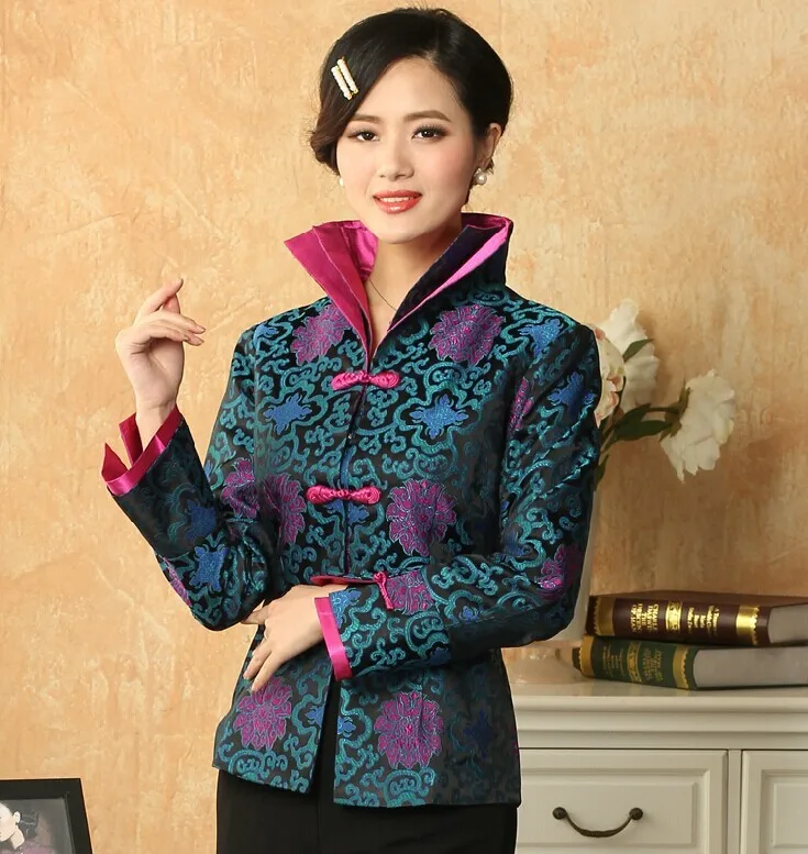 Черно-красный женский Шелковый Атласный жакет в традиционном китайском стиле