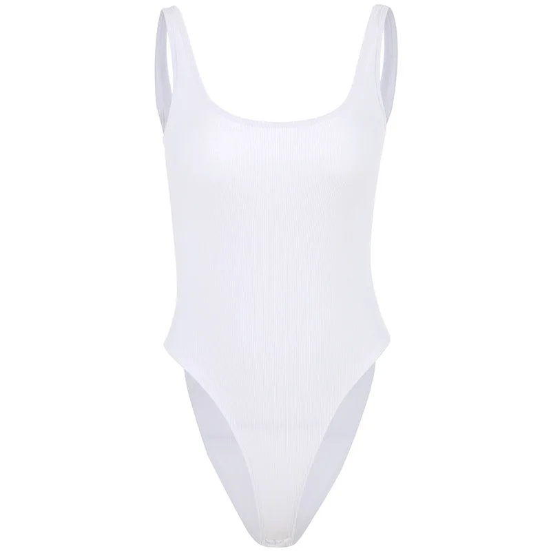 

White Strappy Bodysuit Sexy Backless Ribbed Bodysuit Romper string femme sexy Sleeveless Tank Top gloved bodysuit Body Female