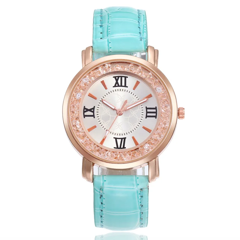 Роскошные женские часы с бриллиантами кожаные кварцевые римские цифры