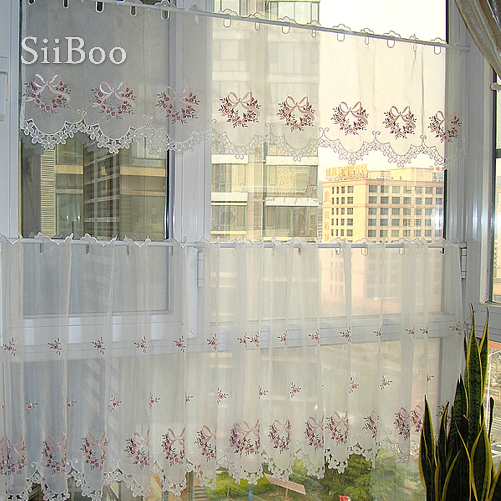 Корейские кружевные полузанавески с цветочной вышивкой прозрачные Занавески