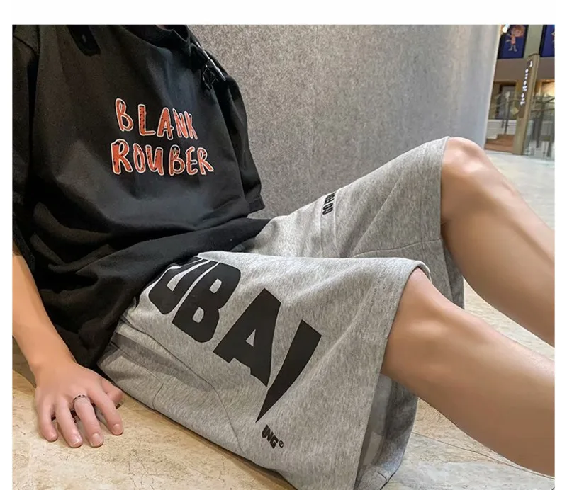 

Literature and art men's American printed shorts summer casual wear Korean Trend loose versatile sports Capris mens clothing