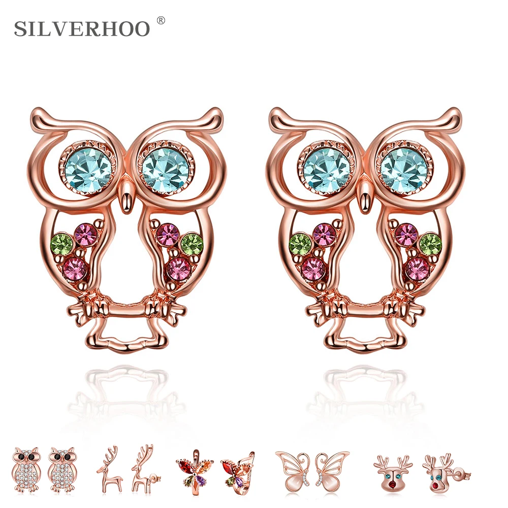 Женские серьги-гвоздики в форме совы классические ажурные серьги из чешского