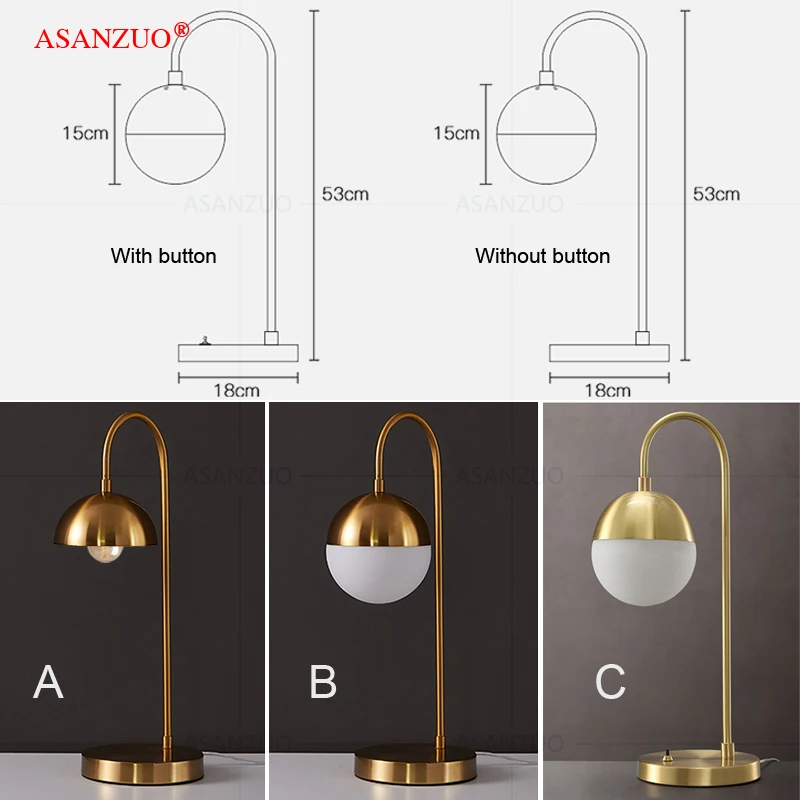 

Simple post-modern bedroom bedside electroplating / copper table lamp creative warm and romantic desk personality ball lamp