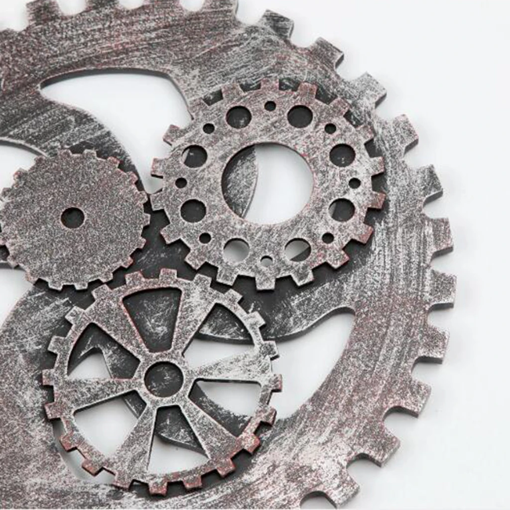 

Vintage Wood Decorative Gear Ornaments Wall Hanging Sculptural Decor for Bar Club Restaurant Cafeteria