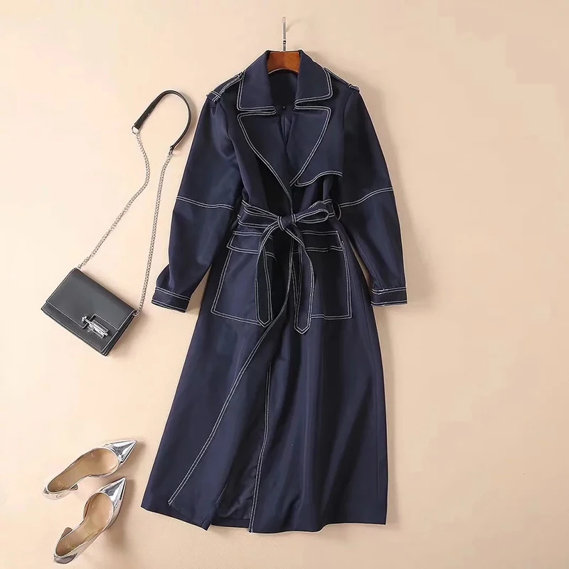 Мода Свободный Длинный Тренч 2019 зима высокое качество длинный рукав отложной