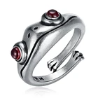 Винтажное серебряное кольцо в виде лягушки, ретро креативное индивидуальное животное, унисекс, с красным гранатом, открытое регулируемое кольцо, классическое ювелирное изделие