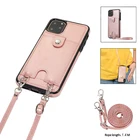 Кожаный чехол со шнурком и ремешком для iPhone 13, 12, 11 Pro Max Mini, XR, X, XS, 6, 6s, 7, 8 Plus, держатель для карт, кошелек, многофункциональный чехол из искусственной кожи