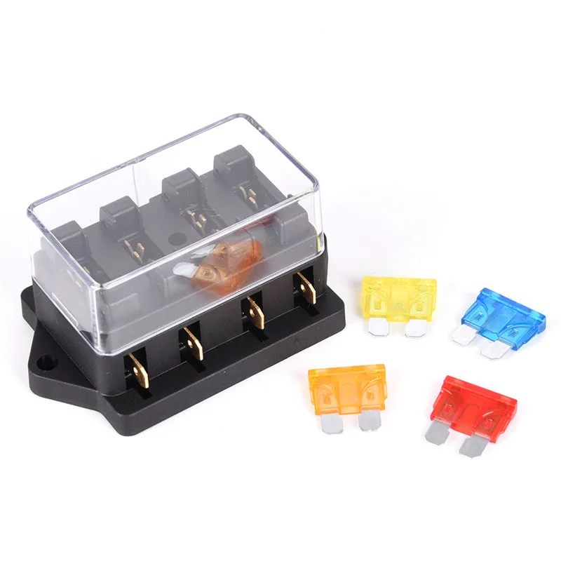 

Car 12V/24V+4 Way Fuse 4 Way Circuit Standard ATO Blade Fuse Box Block Holder