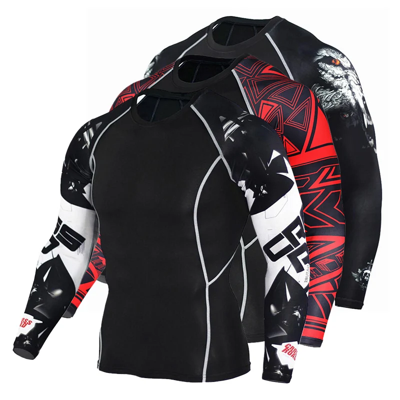 Мужская футболка для бега компрессионная Нижняя с длинным рукавом спортивный