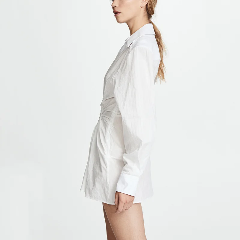 Женское асимметричное платье-рубашка DEAT платье с отложным воротником и
