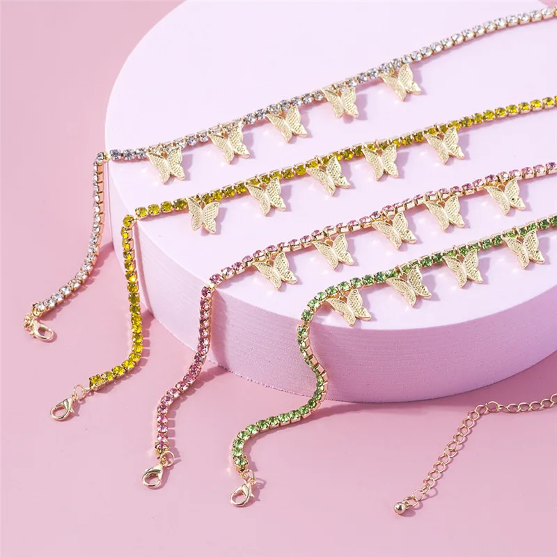 Женское Ожерелье с бабочками блестящие стразы ювелирное изделие в стиле панк