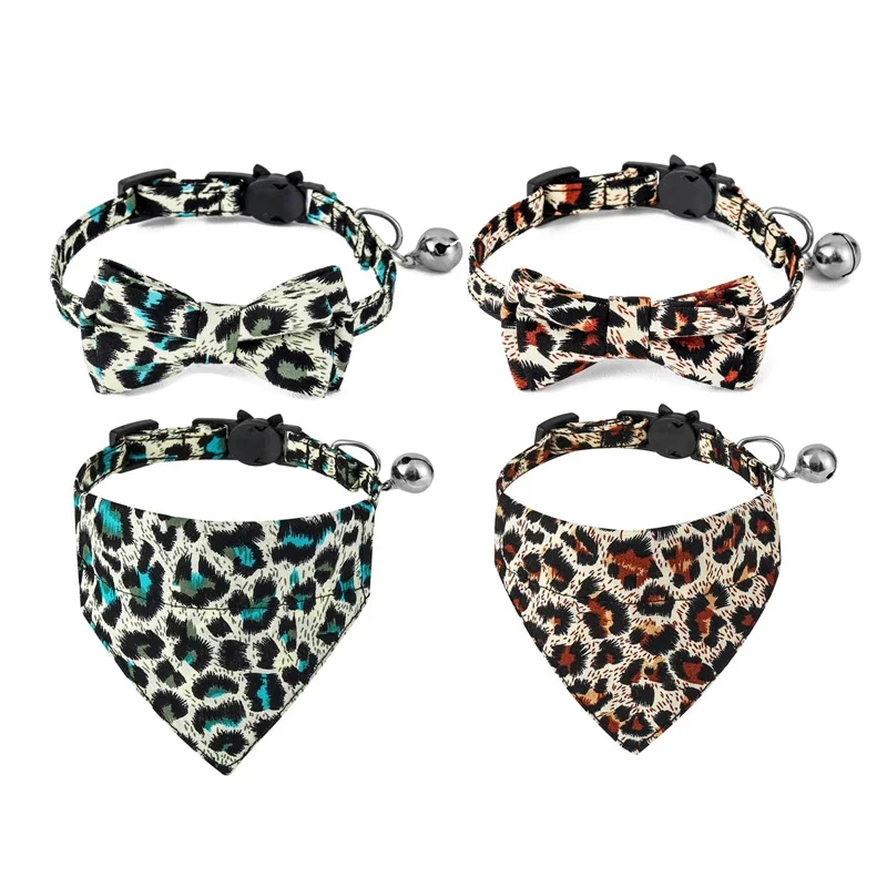 

New Leopard Cat Bib Bowknot Kitten Collar Safety Adjustable Separate Buckle Puppy Bandana Cat Necklace Bow Tie Pet Supplies