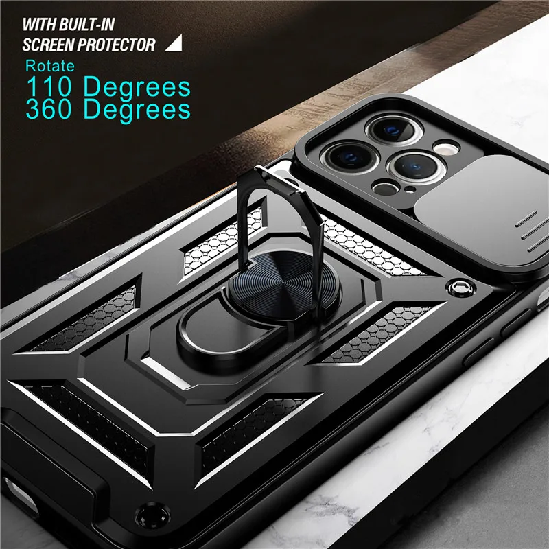 

Slide Camera Lens Protect Phone Case Military Grade Bumpers Armor Covers For iPhone 13 11 12 Mini ProMax XS Max XR X 7 8Plus SE