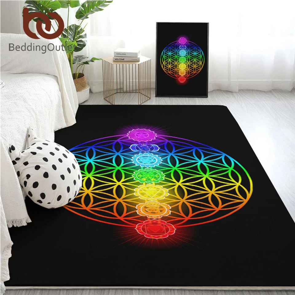 BeddingOutlet Chakra Large Carpet for Bedroom Colorful Living Room Rug Zen Theme Watercolor Area Decorative Star Art Mat | Дом и сад