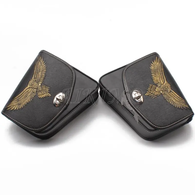 

Pair Universal Motorcycle Leather Eagle Logo Tool Bag Luggage Left+Right Side Saddle Bagr For Harley Sportster XL883 XL1200
