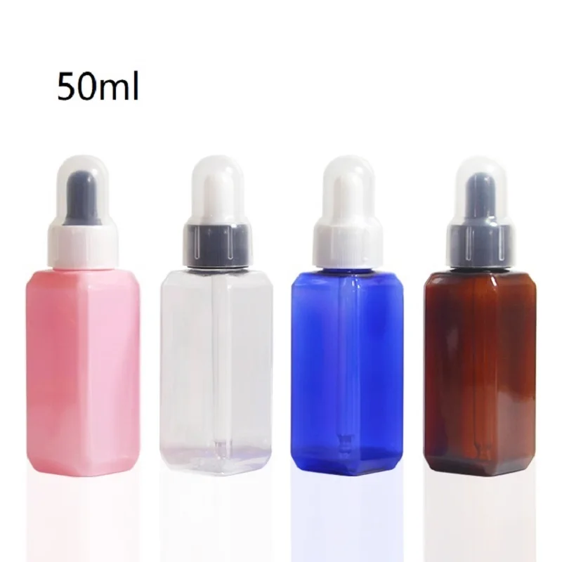 PET Plastic Dropper Bottle Square Serum Perfume Cosmetic Container Refillable 50ML Essential Oil | Красота и здоровье