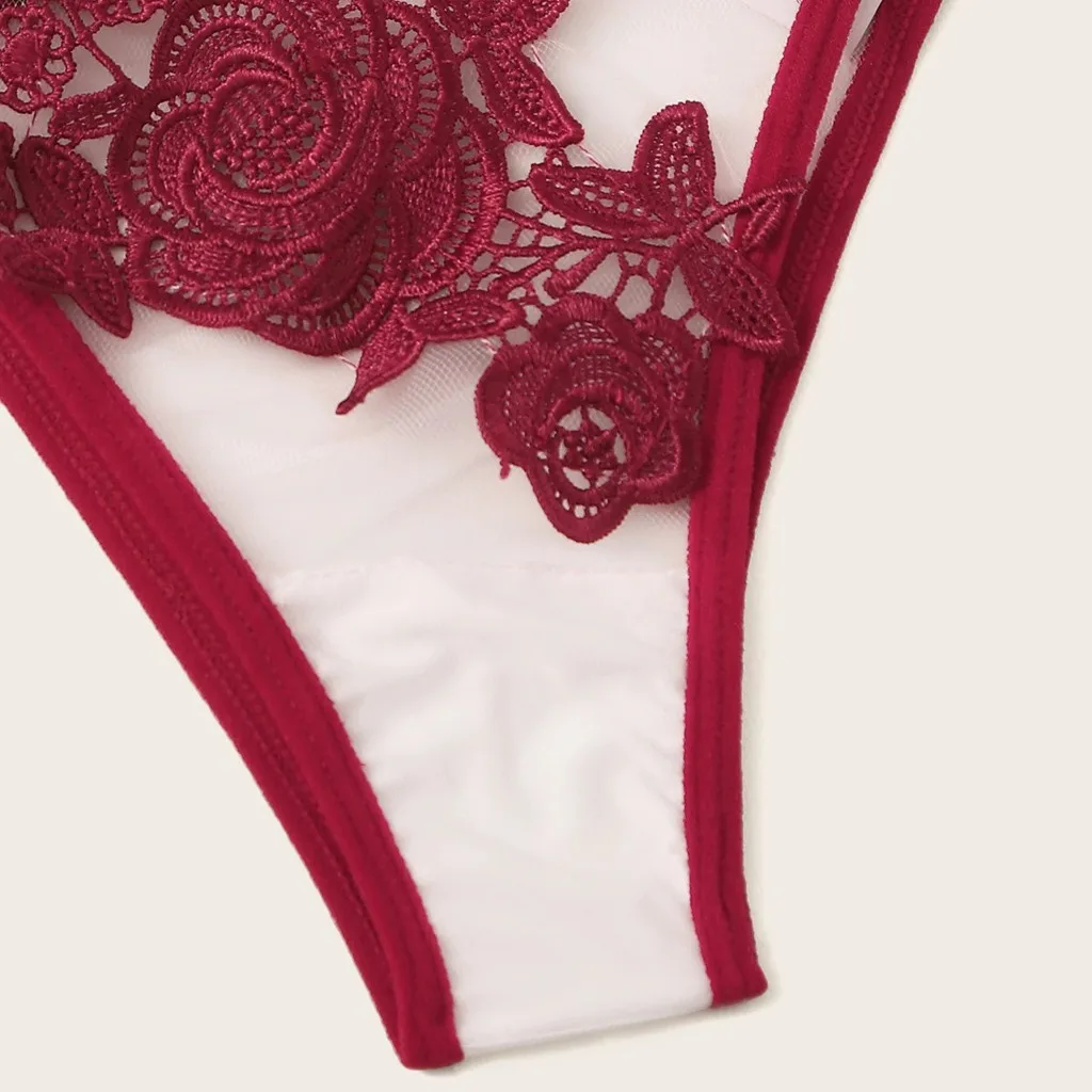 

Women Underwear Set Sexy Bra Set Flower Embroidered Applique Lace Bra Sleepwear Red Lingerie Set sexy lingerie#4