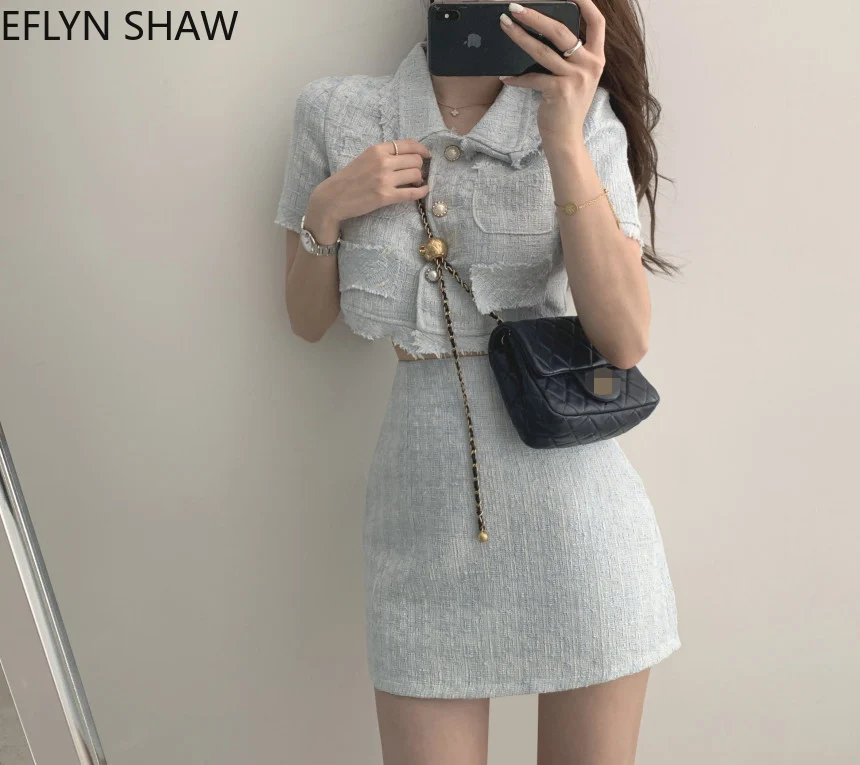 

2 Piece Sets for Women Vintage Skirt and Top Set Elegant Two Piece Sets Fashion Short Sleeve Jacket Skirt Outfits Chic Tracksuit