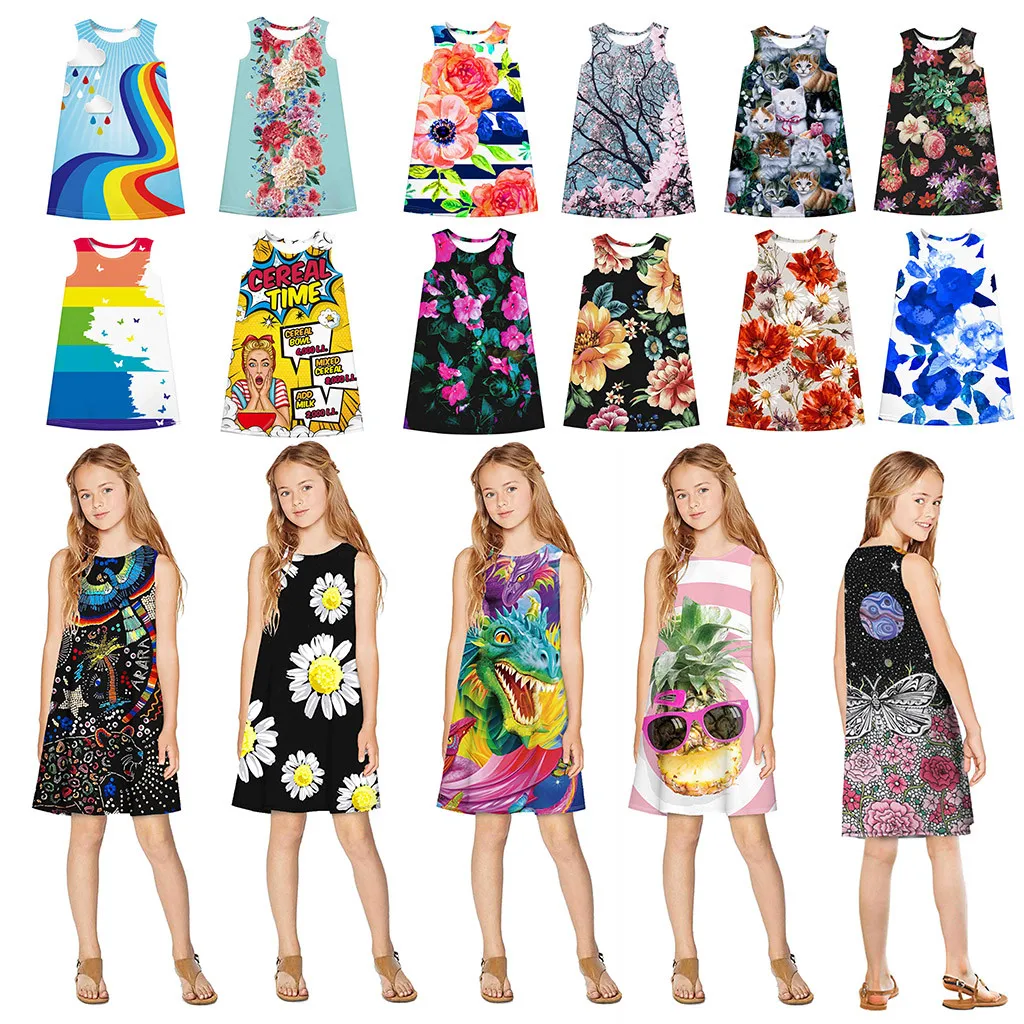 Футболка для девочек-подростков без рукавов с цветочным рисунком и 3D цифровым