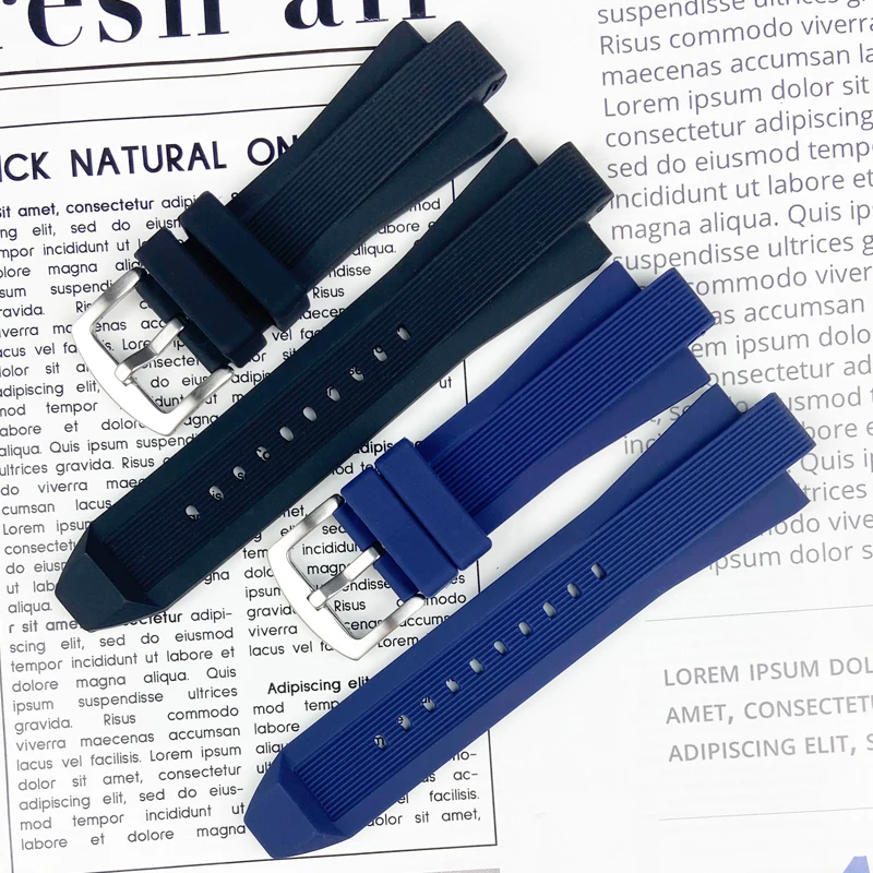 29mmx13mm Silicone Rubber Watch Band Black Blue Watch Strap for Michael MK...