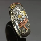 Кольцо с цветочным узором для женщин, украшение на палец старого серебра с натуральной гравировкой