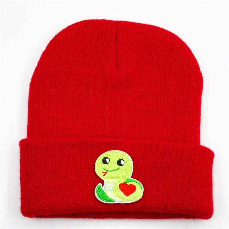 

Cartoon Snake Embroidery Cotton Thicken Knitted Hat Winter Warm Hat Skullies Cap Beanie Hat for Men and Women 322