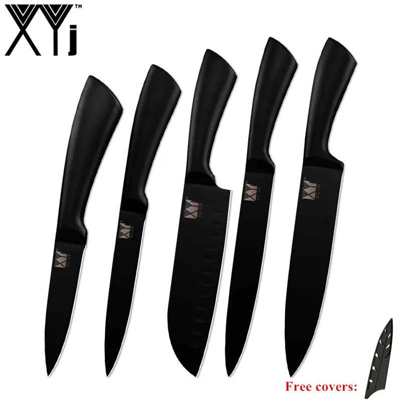 B.5PCS SET XYj Кухня Набор ножей 7 шт Нержавеющая сталь Non-slip лезвие, поварской нож сумка крышка японский Стиль Кухня Аксессуары для инструментов - Цвет: B.5PCS SET